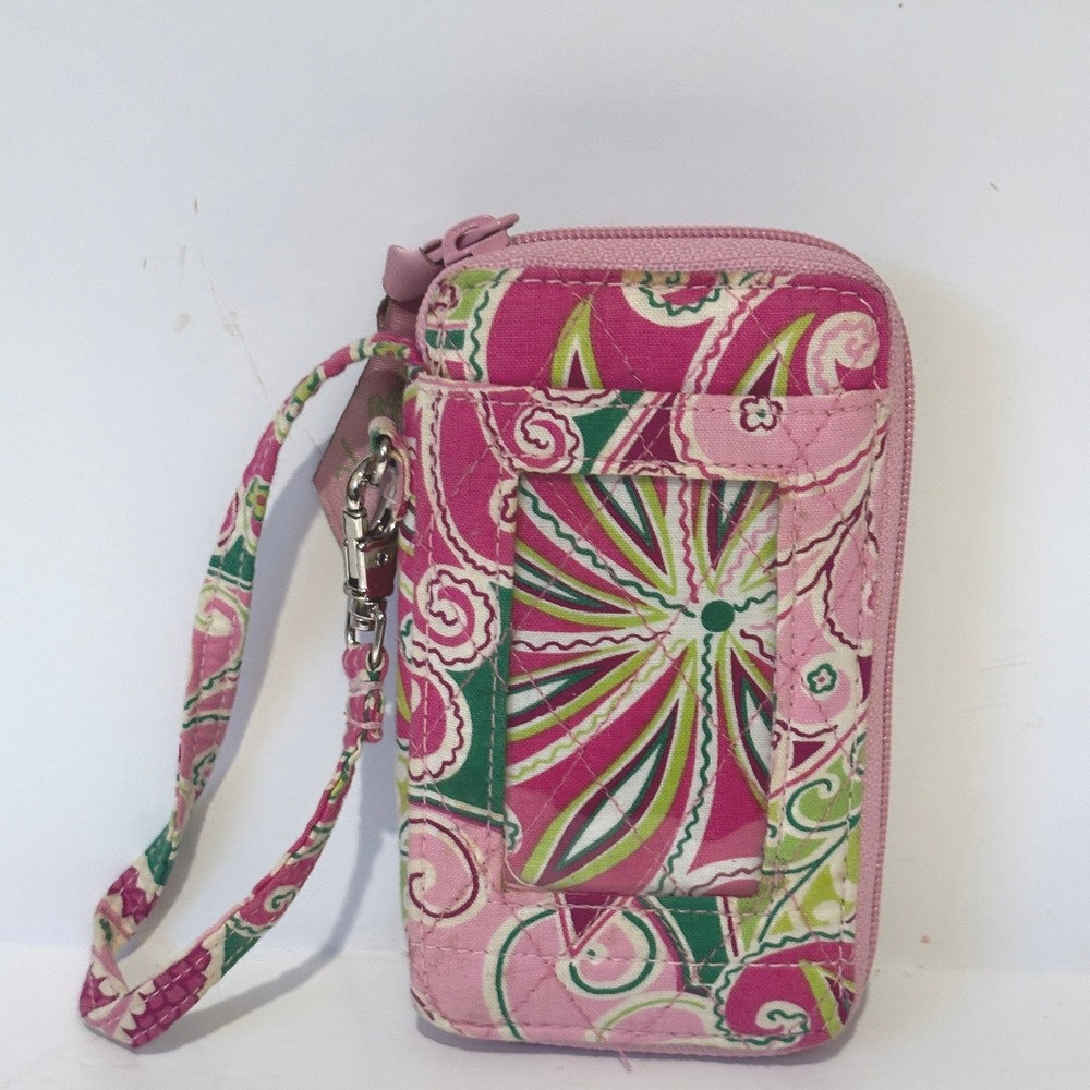 Vera Bradley Pink Swirls Zip ID Case Wristlet Wallet Quilted Cotton Paisley